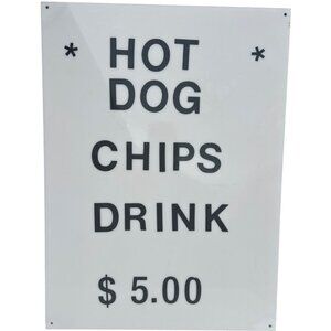 Unbranded Black & White Wall Sign Hot Dog Chips Drink Size 23"Hx17"W